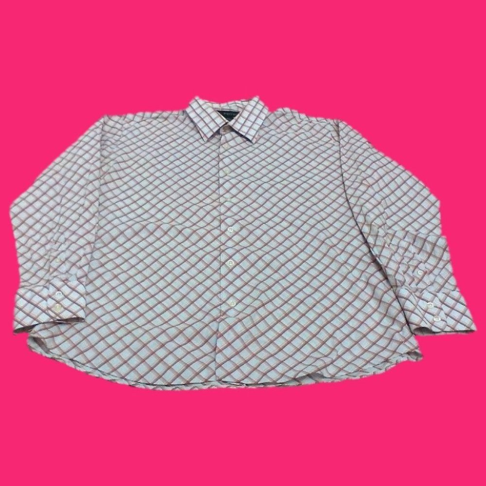 J Ferrar Men's Shirt Long/S Dress Diamond Check Red/Brown/Orange/Tan Siz… - Picture 11 of 16